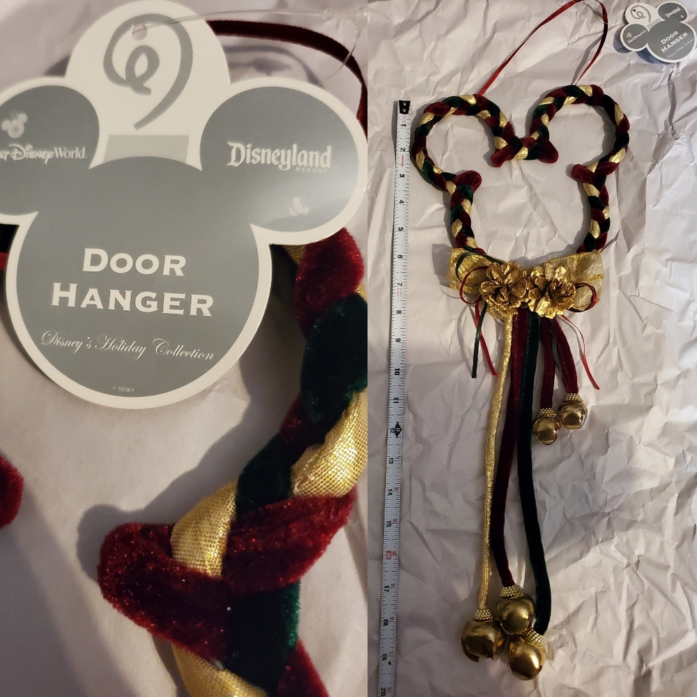 New Vintage Disney Mickey Mouse Holiday Velvet Door Hanger